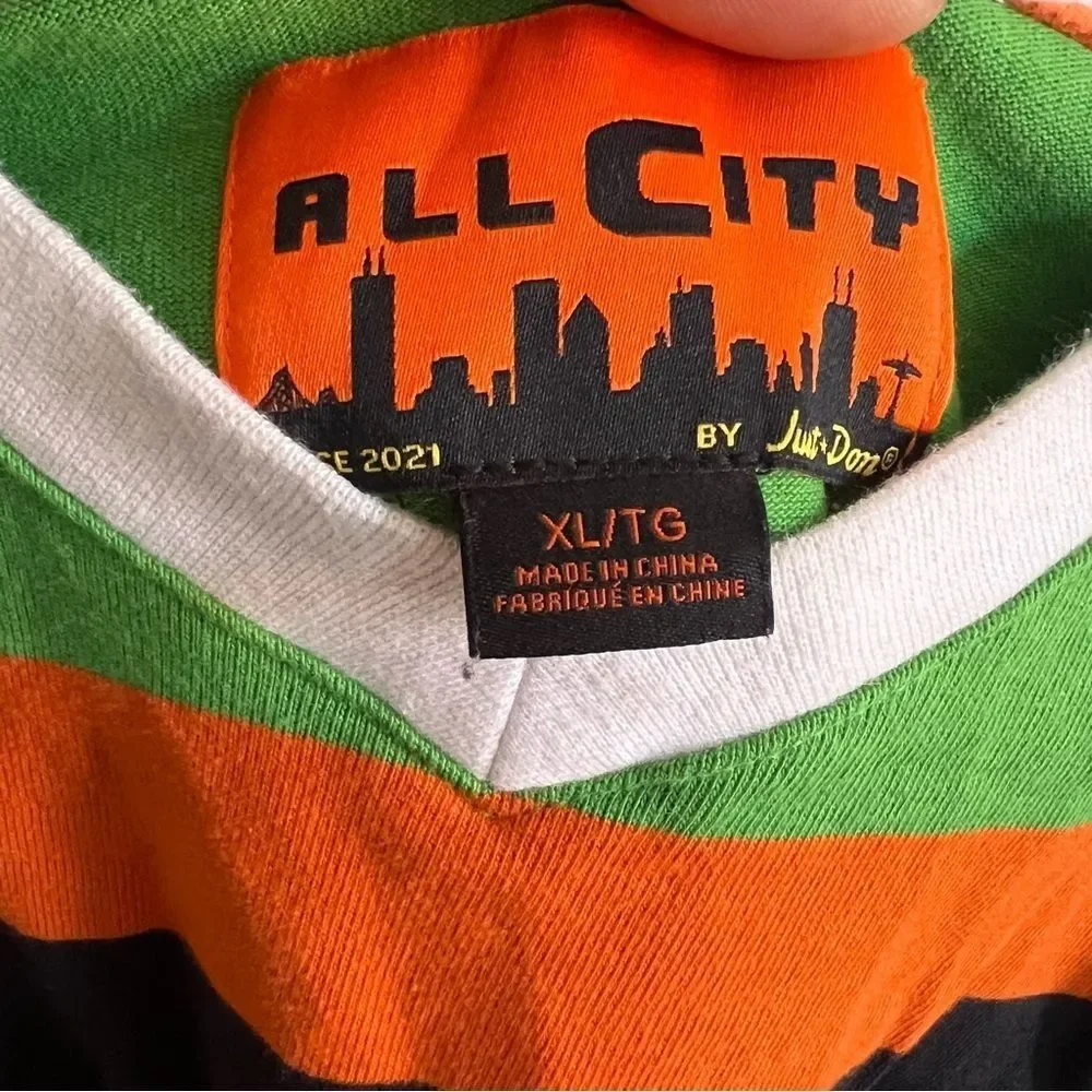 Just Don All City Hockey Jersey Cotton Long Sleeve Shirt Black Mens Size XL